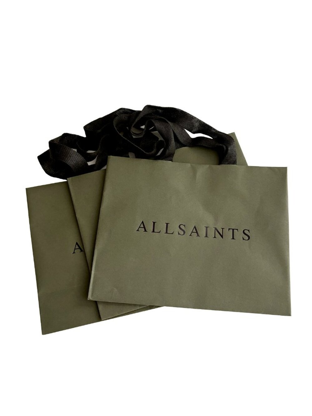 AllSaints Small Paper Shopping Tote Bag | Olive Green & Black | Gift Bag | 10x8"